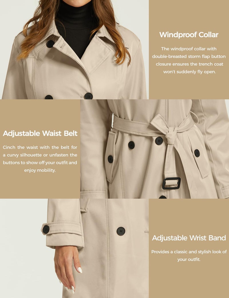wantdo Women's Waterproof Trench Coat Classic Lapel Outerwear Coat with Belt Khaki XX-Large - Image 5